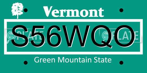 S56WQO Vermont License Plate