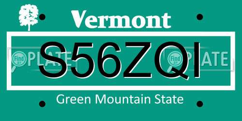 S56ZQI Vermont License Plate