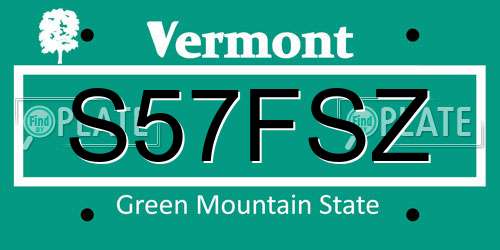 S57FSZ Vermont License Plate