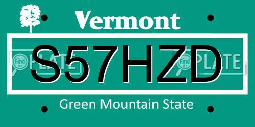 S57HZD Vermont License Plate