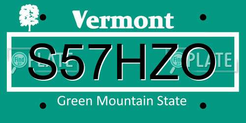 S57HZO Vermont License Plate