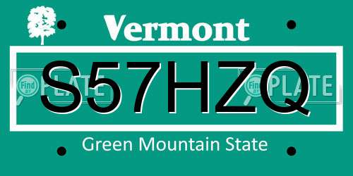 S57HZQ Vermont License Plate