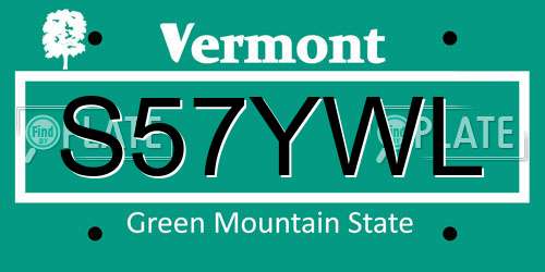 S57YWL Vermont License Plate