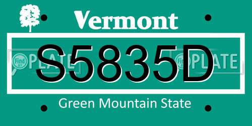S5835D Vermont License Plate