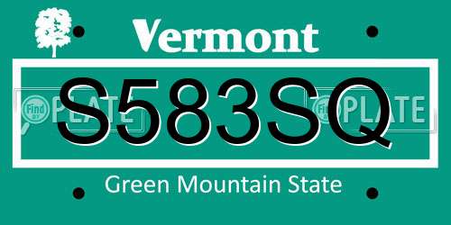 S583SQ Vermont License Plate
