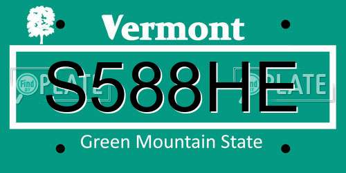 S588HE Vermont License Plate