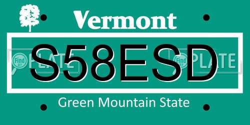 S58ESD Vermont License Plate
