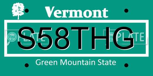 S58THG Vermont License Plate