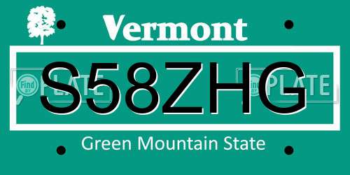 S58ZHG Vermont License Plate