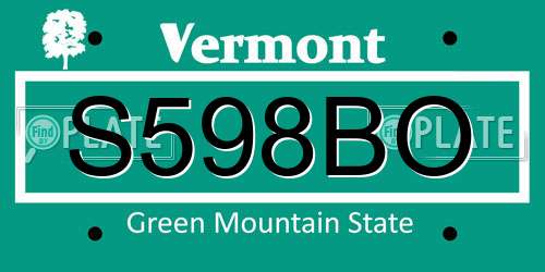 S598BO Vermont License Plate