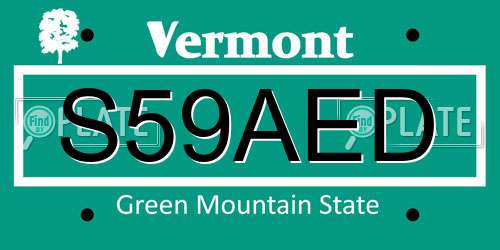 S59AED Vermont License Plate