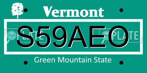 S59AEO Vermont License Plate