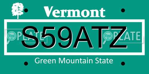 S59ATZ Vermont License Plate