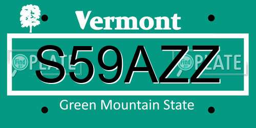 S59AZZ Vermont License Plate