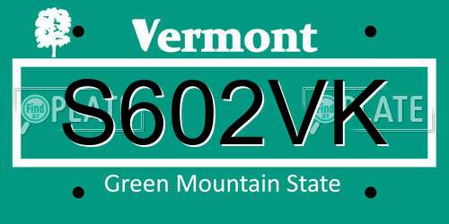 S602VK Vermont License Plate