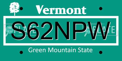 S62NPW Vermont License Plate
