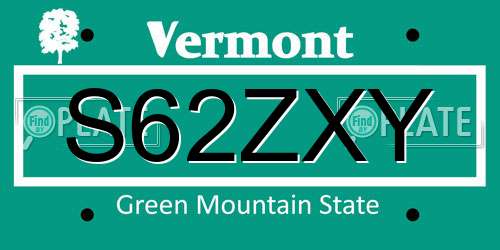 S62ZXY Vermont License Plate