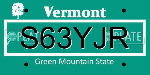 S63YJR Vermont License Plate