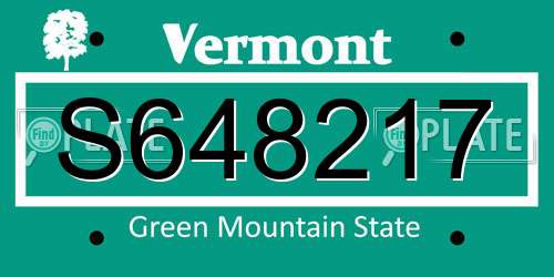 S648217 Vermont License Plate