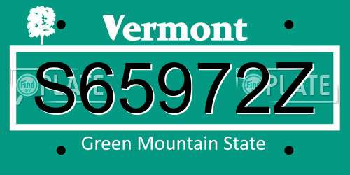 S65972Z Vermont License Plate