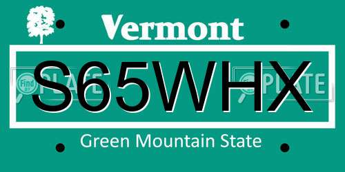 S65WHX Vermont License Plate