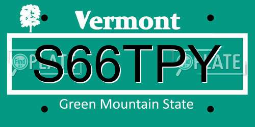 S66TPY Vermont License Plate