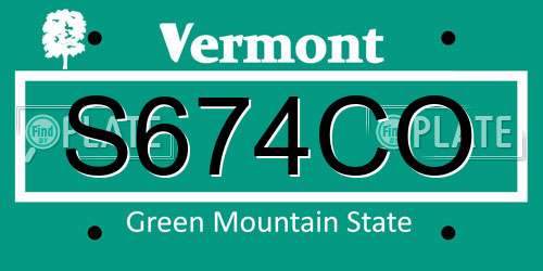S674CO Vermont License Plate
