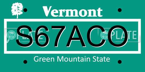 S67ACO Vermont License Plate