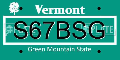 S67BSG Vermont License Plate