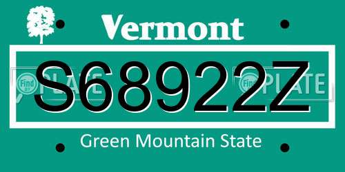S68922Z Vermont License Plate