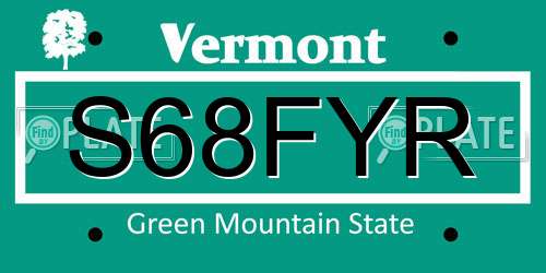 S68FYR Vermont License Plate