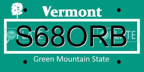 S68ORB Vermont License Plate