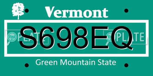 S698EQ Vermont License Plate