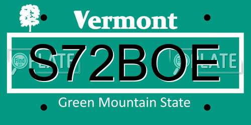 S72BOE Vermont License Plate
