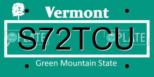 S72TCU Vermont License Plate
