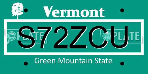 S72ZCU Vermont License Plate