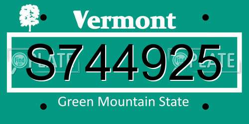 S744925 Vermont License Plate