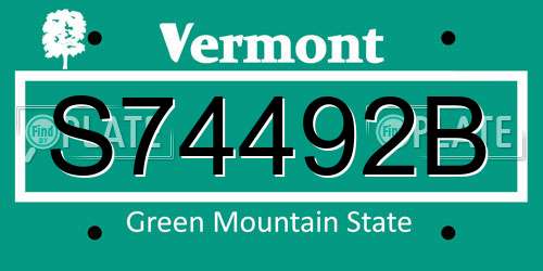 S74492B Vermont License Plate