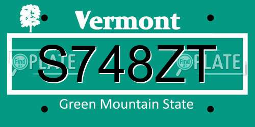 S748ZT Vermont License Plate