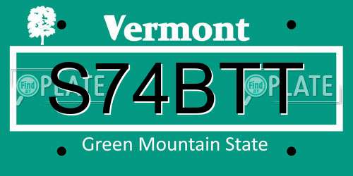 S74BTT Vermont License Plate