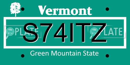 S74ITZ Vermont License Plate