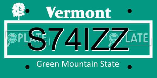 S74IZZ Vermont License Plate