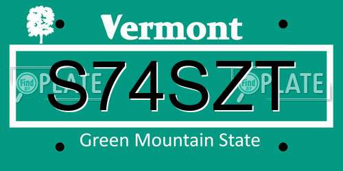 S74SZT Vermont License Plate