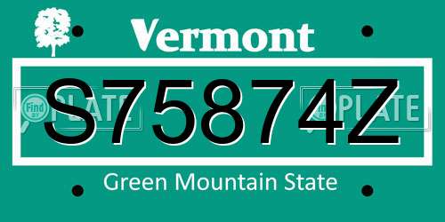 S75874Z Vermont License Plate
