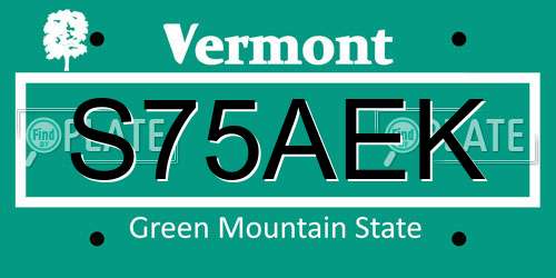 S75AEK Vermont License Plate