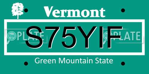 S75YIF Vermont License Plate