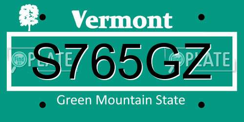 S765GZ Vermont License Plate