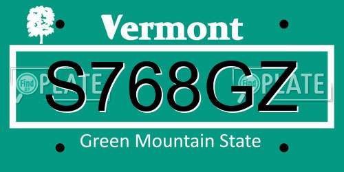 S768GZ Vermont License Plate