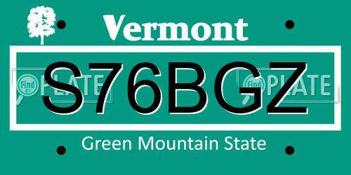 S76BGZ Vermont License Plate