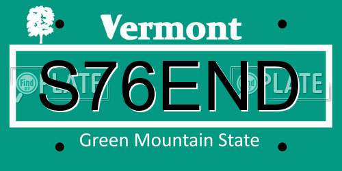 S76END Vermont License Plate